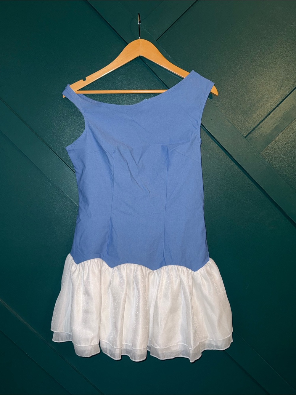 Blue & White Colorblock Fit & Flare Mini Coquette Balletcore Off Shoulder Ruffle - Picture 2 of 7